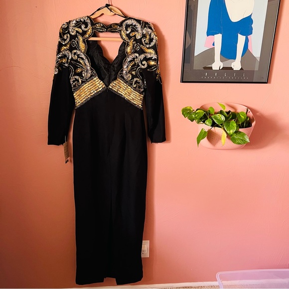 BNWT sequin and beaded vintage gown with open back 80s 1980s - Picture 2 of 6